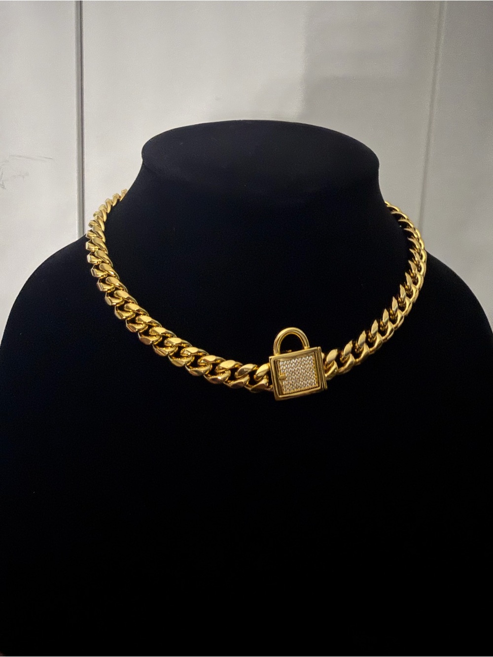 Source Unknown Gold Cuban Chain Necklace with Pave Padlock